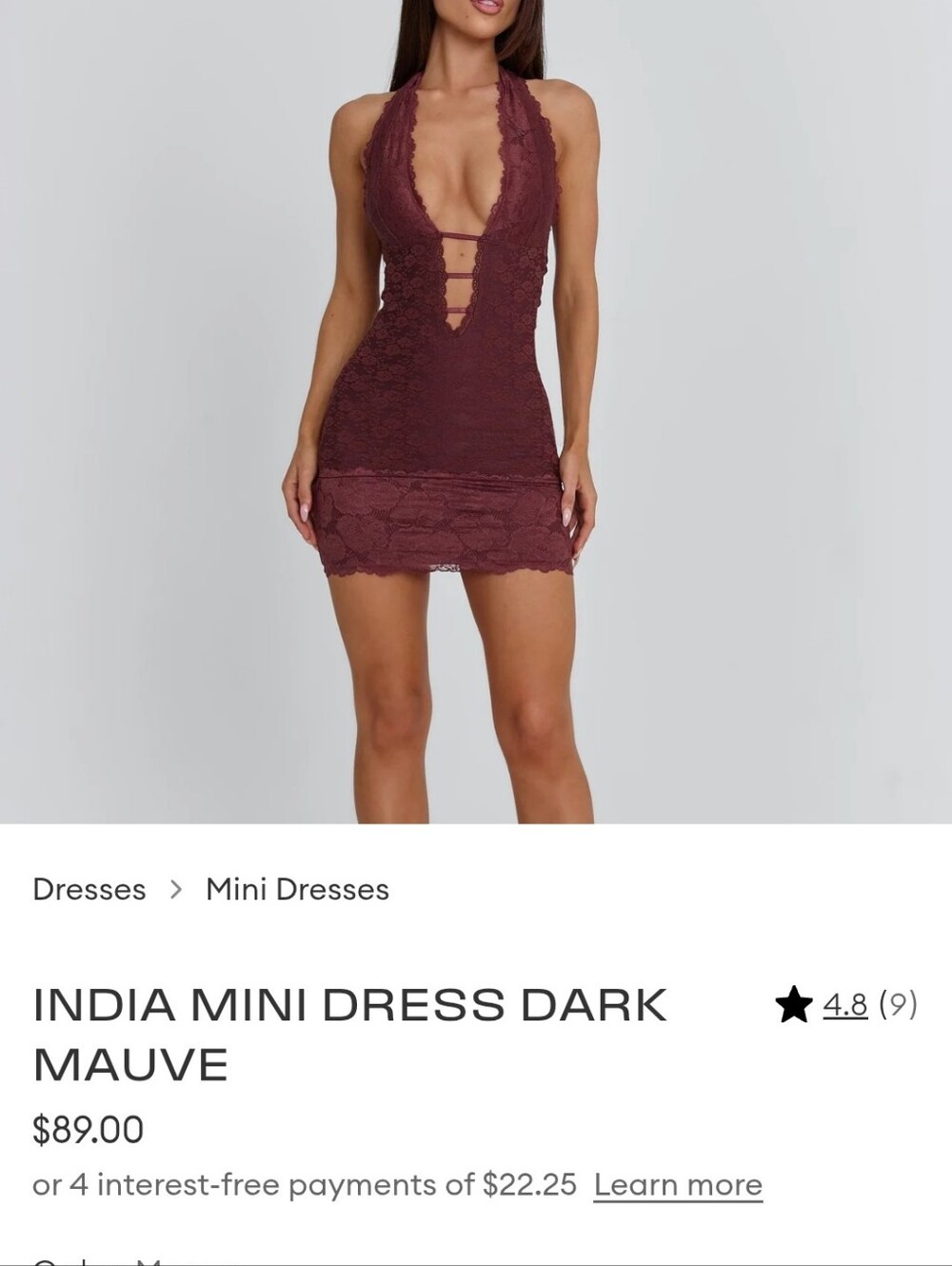 Outcast India Halter Lace Mini Dress - Dark Mauve